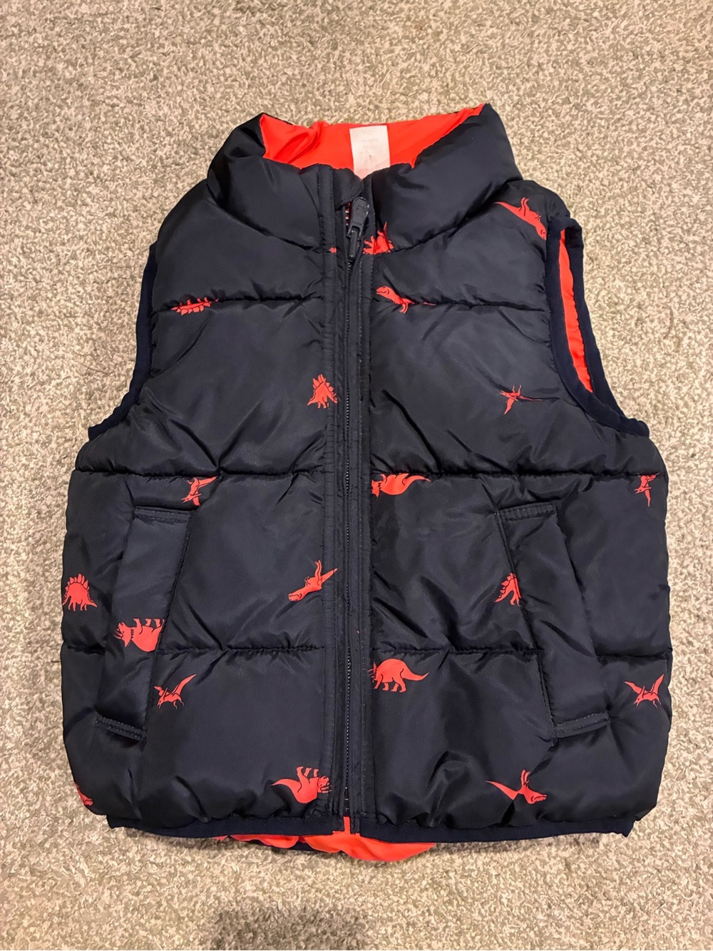 Baby Gap Navy Blue/Orange Dinosaur reversible Vest 18-24 Months